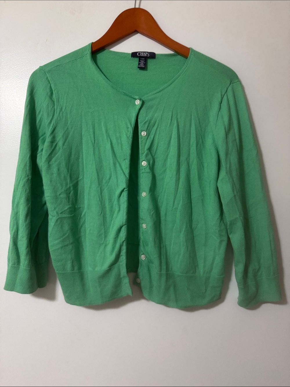 Chaps Women's Mint Green Crewneck Button Cardigan